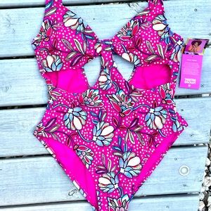 Tabitha Brown Floral Print Cutout One-piece Swimsuit, size XL (16-18)
